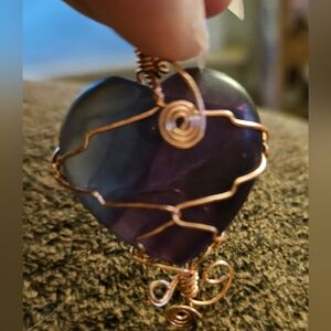 Fluorite Heart Pendant with Copper Wire Wrap